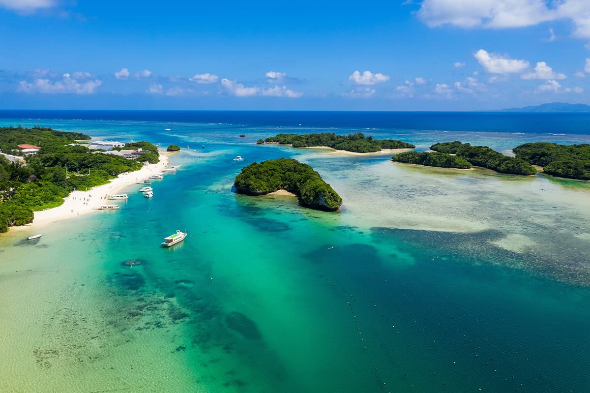 aerial view of kabira bay on ishigaki island okinawa