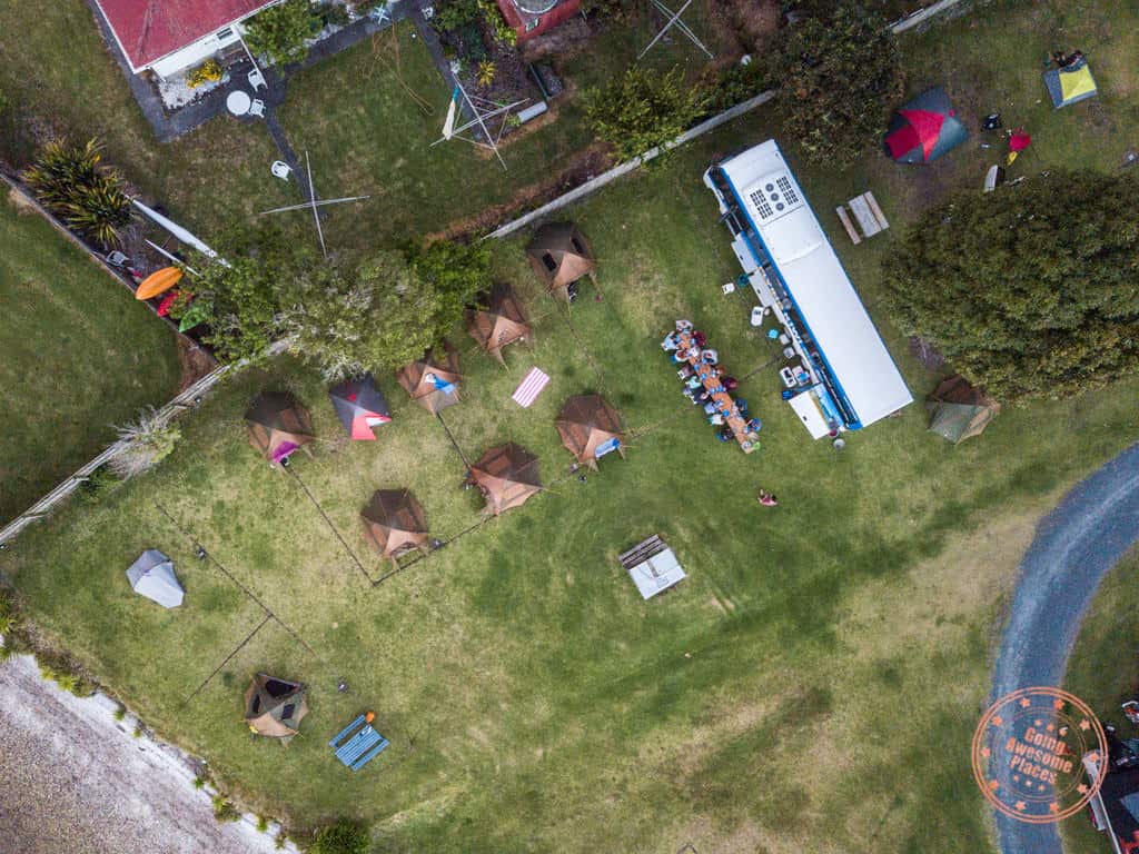 aerial view flying kiwi campsite