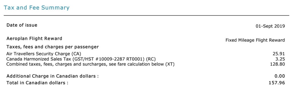 aeroplan tahiti reward booking taxes and fees