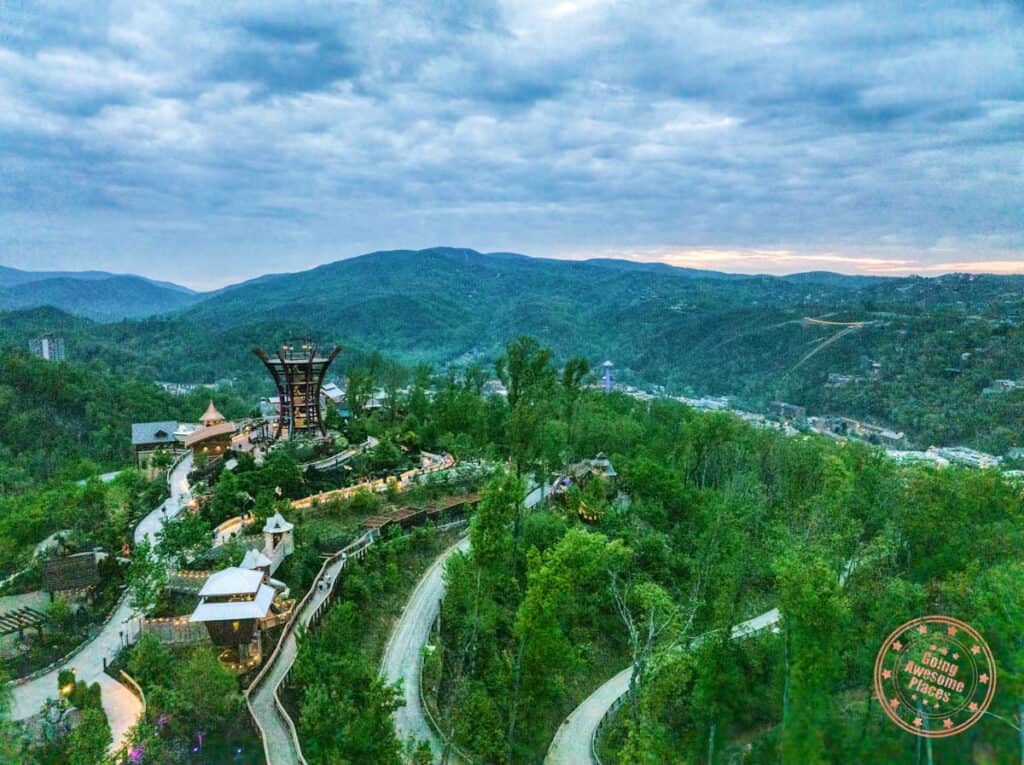 anakeesta aerial view at sunset in gatlinburg