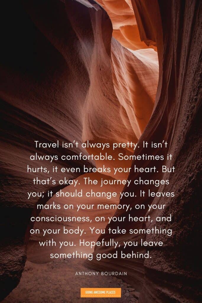 anthony bourdain inspirational travel quote from a famous person with lower antelope canyon