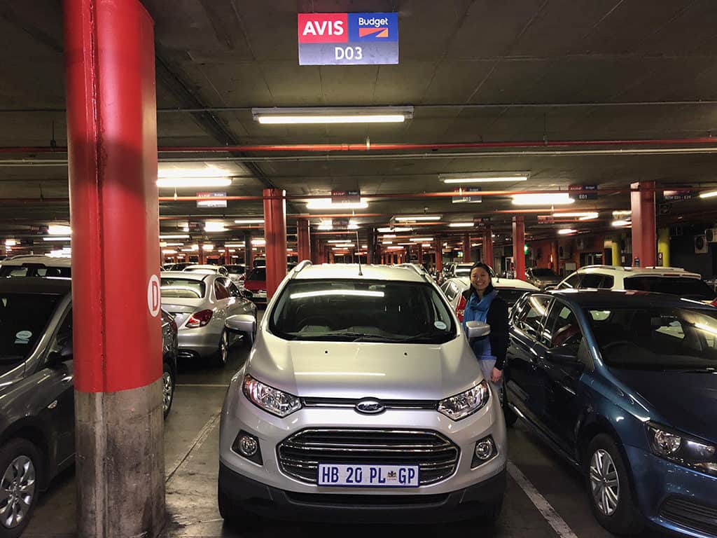 avis car rental lot in or tambo johannesburg to start safari trip in south africa