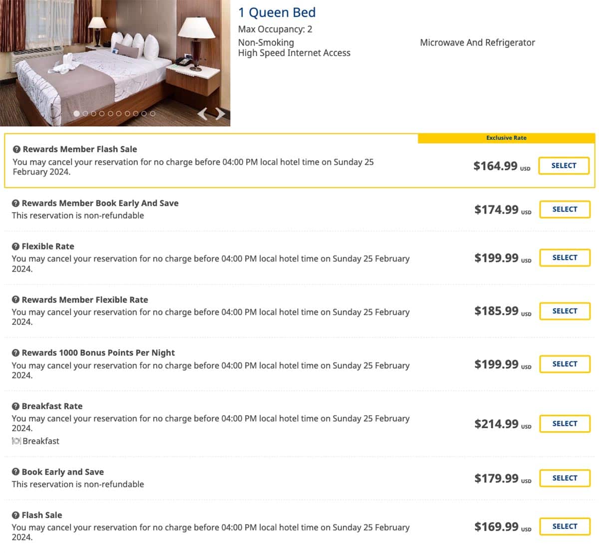 standard best western rates and rewards rates