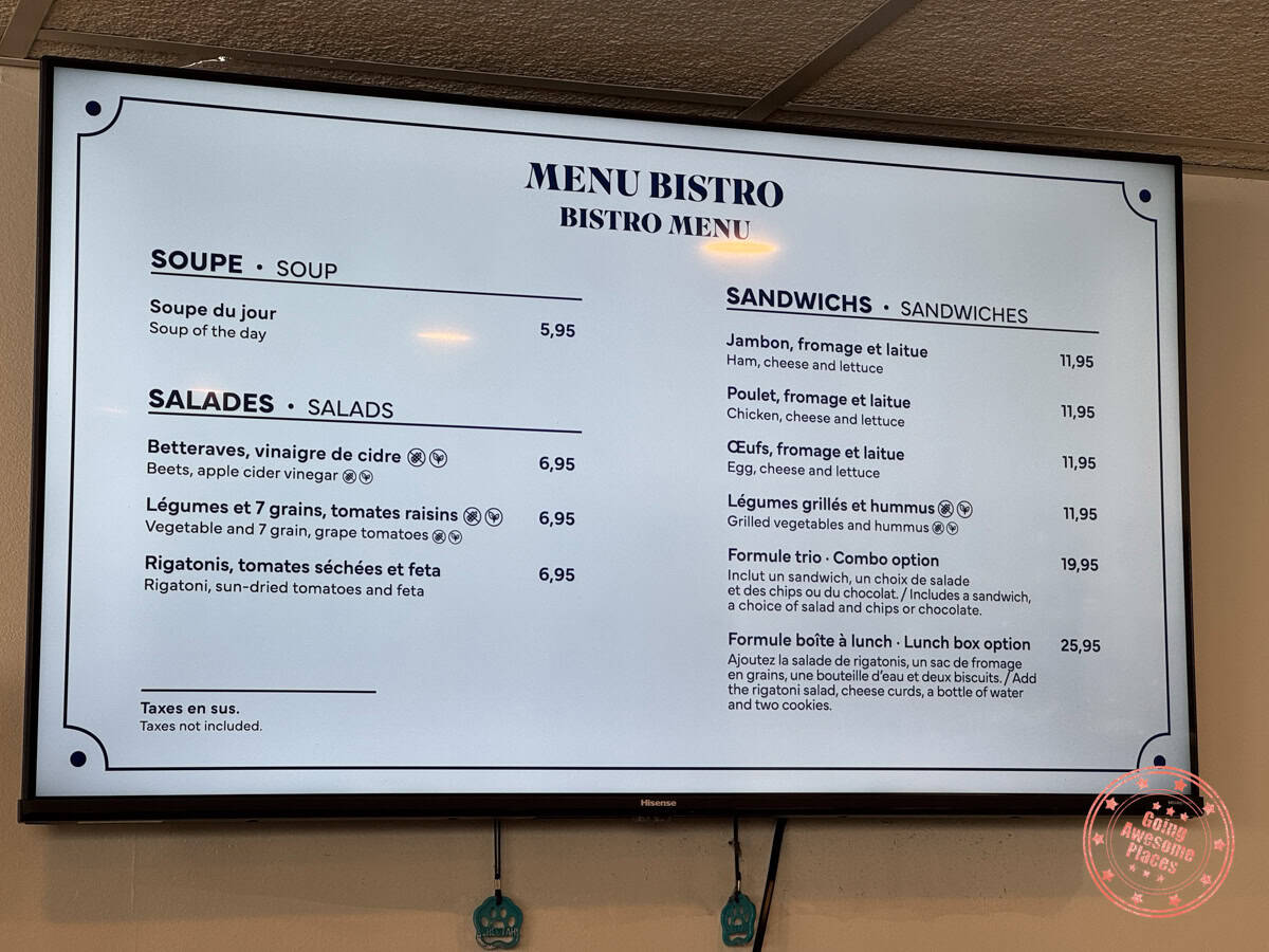 bistro menu aboard croisieres aml whale watching cruise from tadoussac