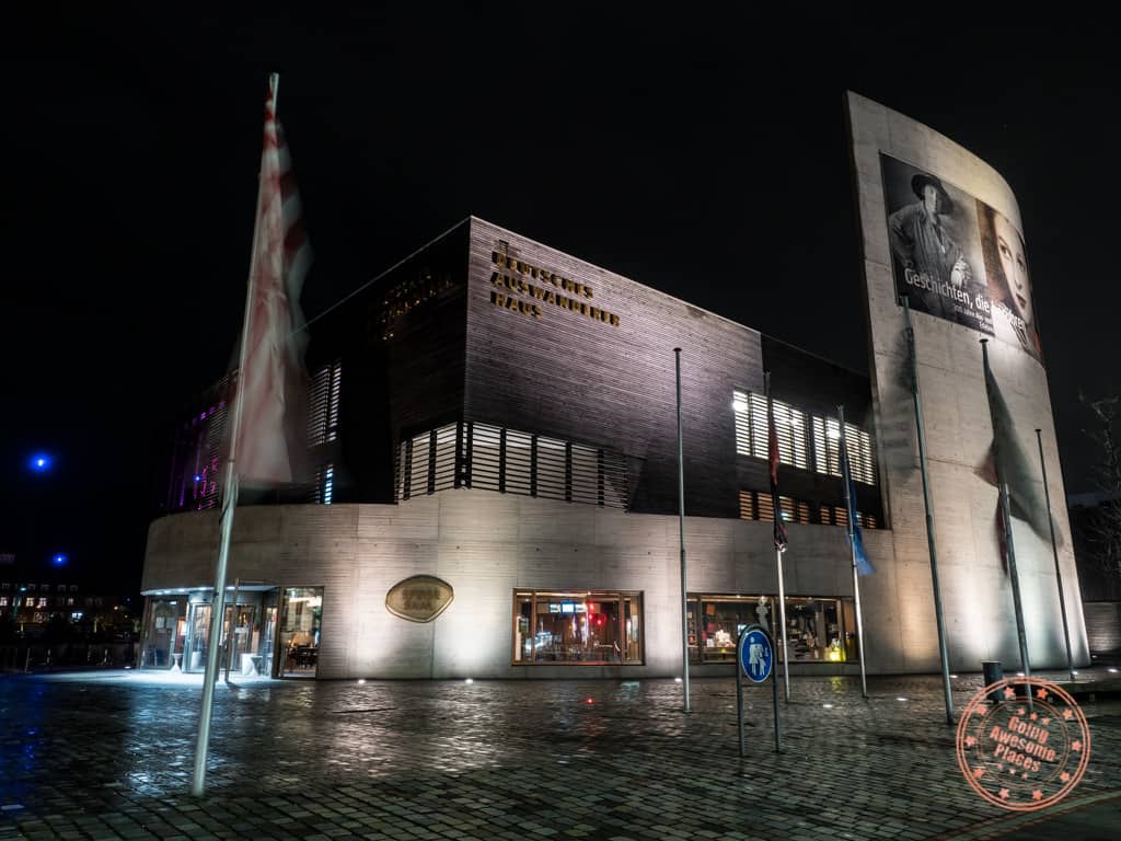 bremerhaven german emigration center at night