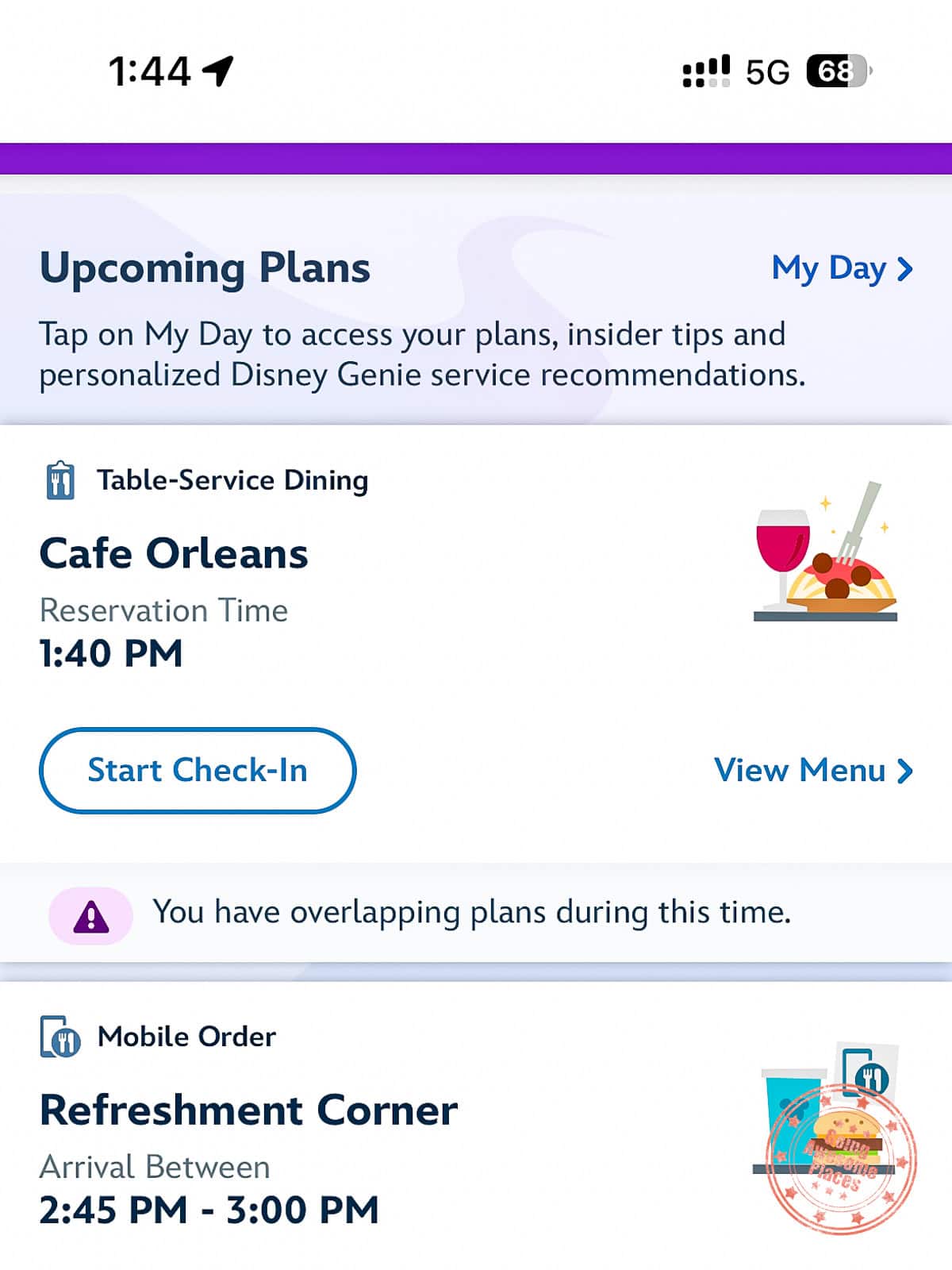 cafe orleans disneyland app check-in