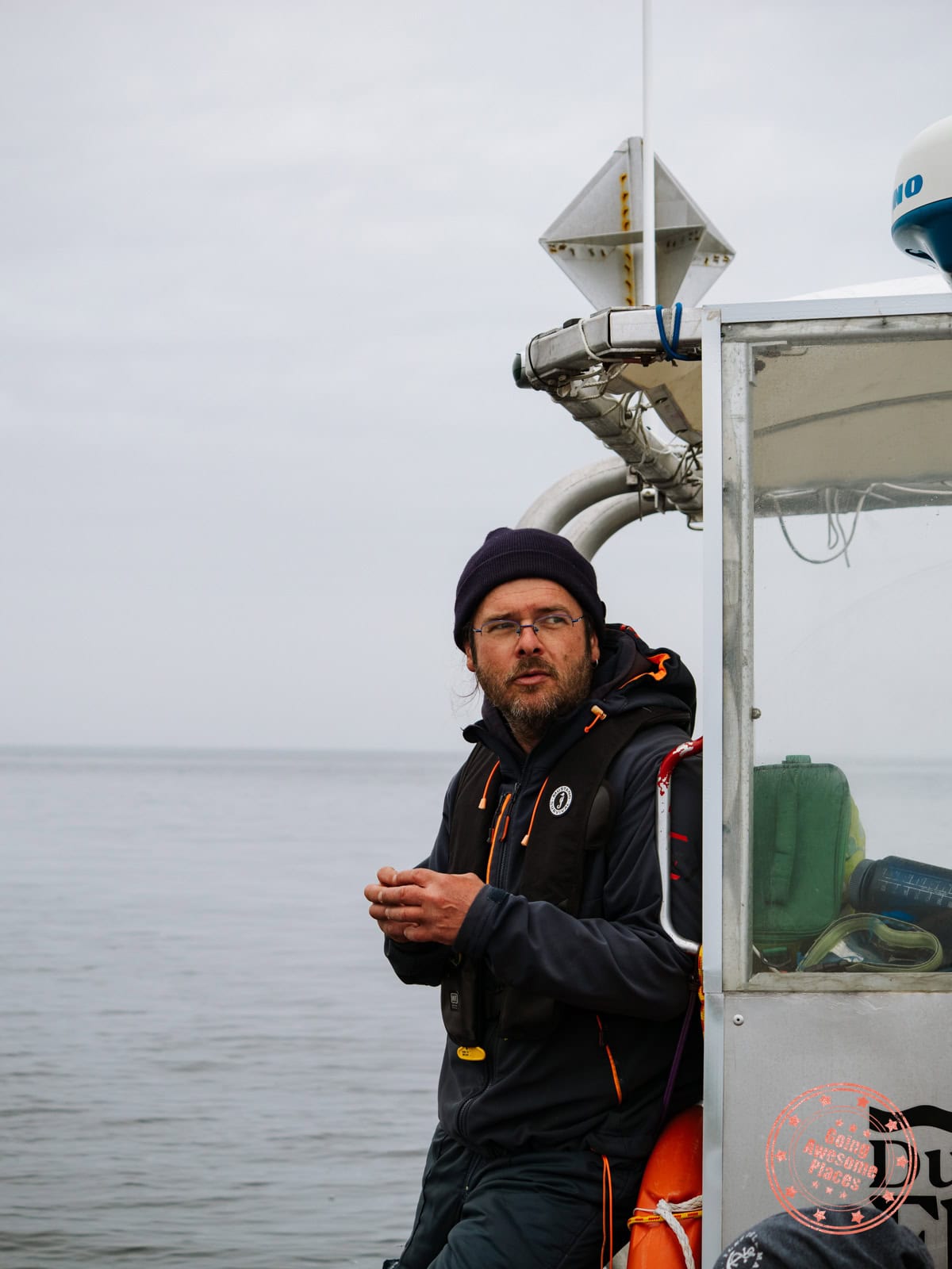 captain cyril from du fleuve on zodiac whale watching tour