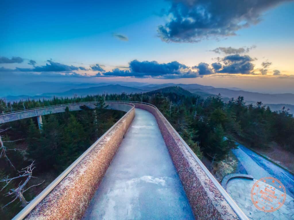 clingmans dome in smoky mountains itinerary looking down ramp at sunset
