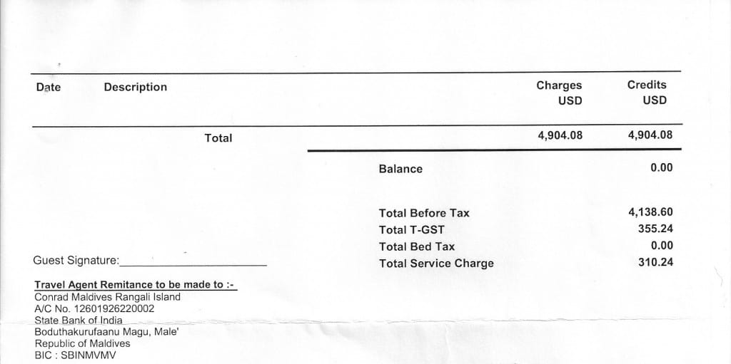 Conrad Maldives invoice sample page 2