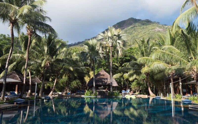 Hilton Seychelles Labriz Pool and Mountains Behind