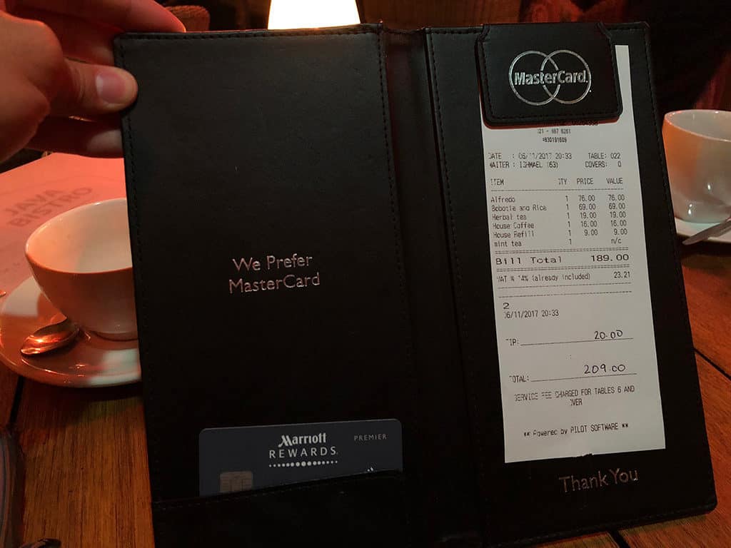 example restaurant bill with tips in south africa