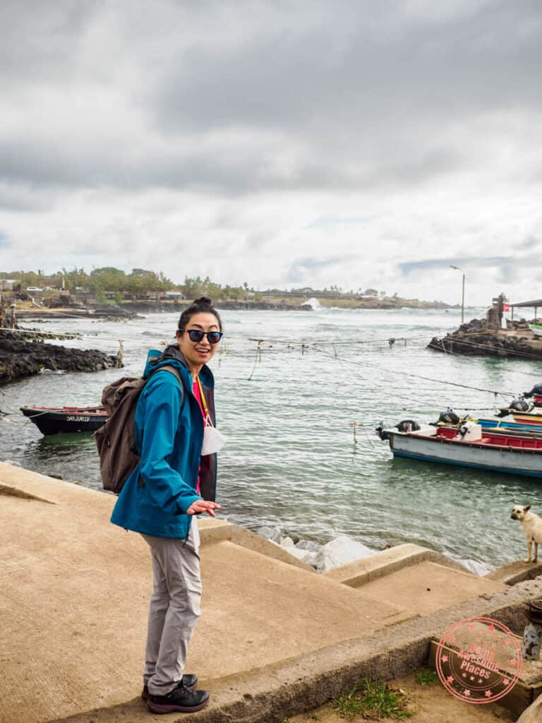 woman sheer excitement spotting sea turtles in hanga roa harbor