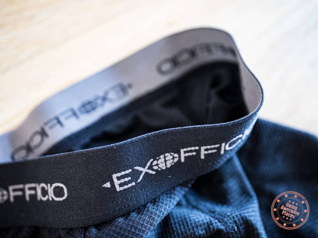 close up of the waistband of the exofficio boxers give n go hiking underwear