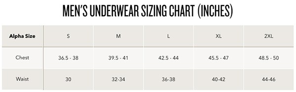 exofficio mens underwear sizing chart