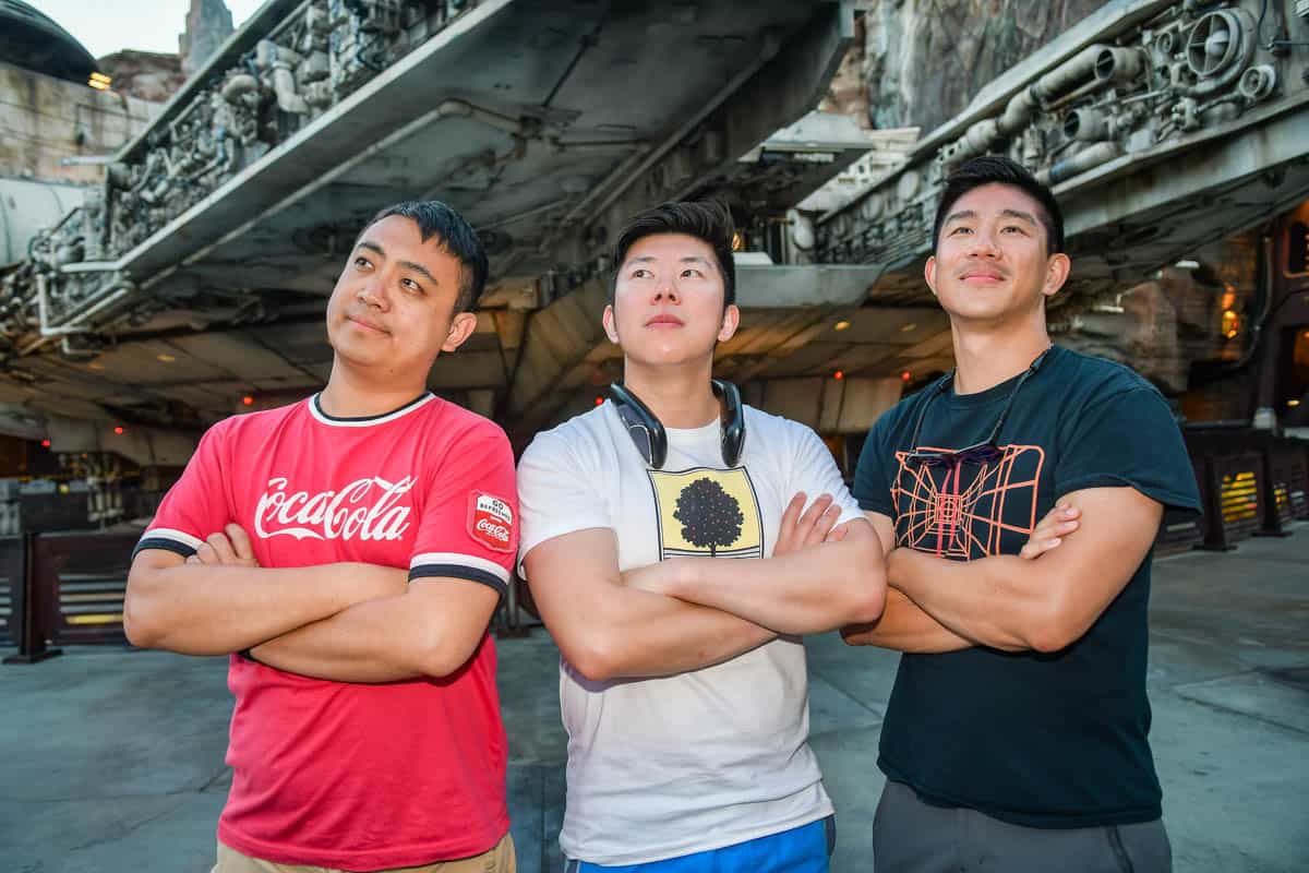 free photopass photo of 3 guys in galaxy's edge in disneyland