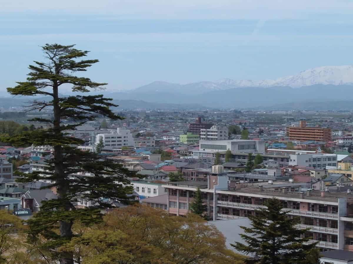 aerial view over fukushima city