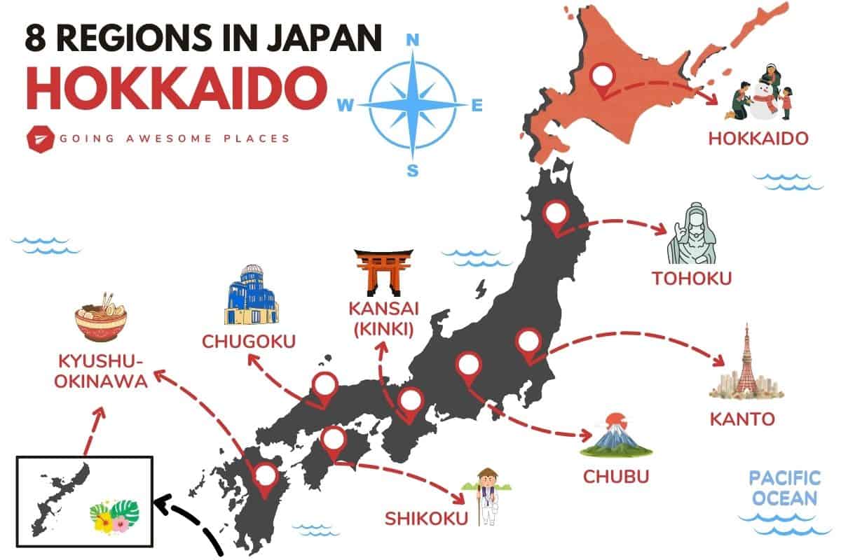 hokkaido regions of japan map graphic by going awesome places