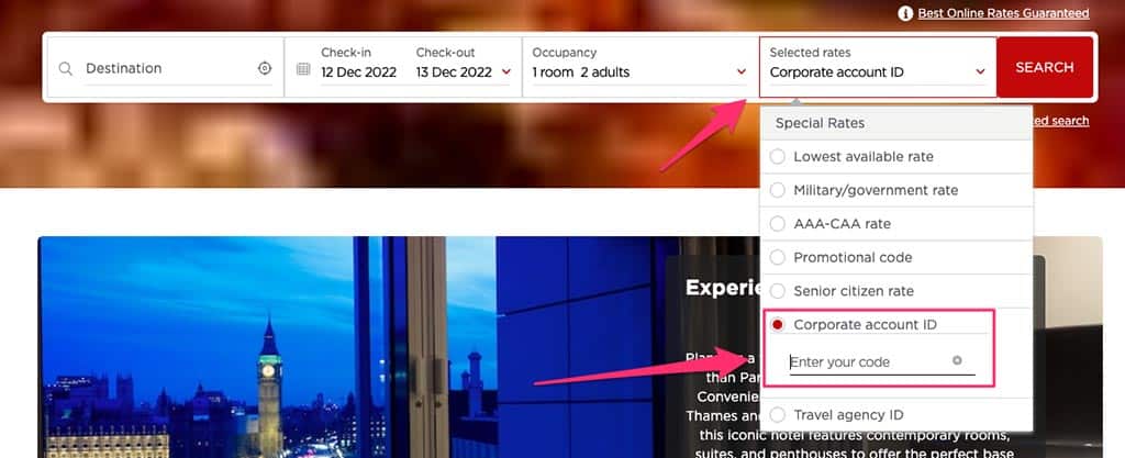 how to enter a radisson corporate code
