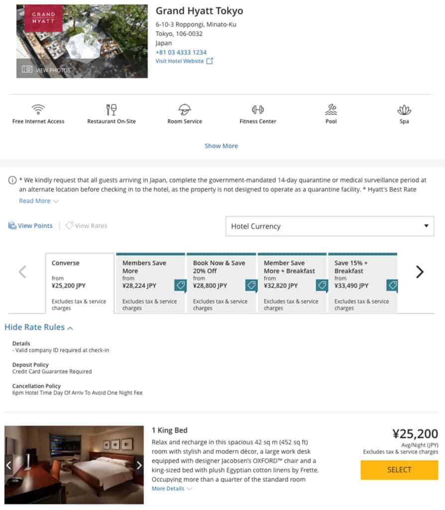 hyatt corporate code hotel page