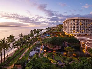 hyatt regency maui resort exterior at sunset