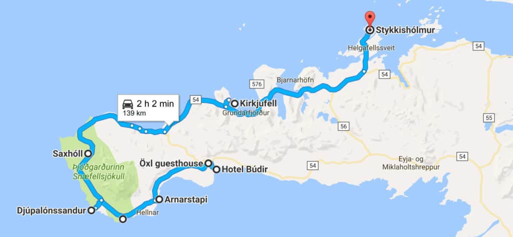 iceland in 8 days road trip map - day 4 route