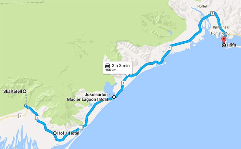 iceland 8 day itinerary road trip map - day 7 route