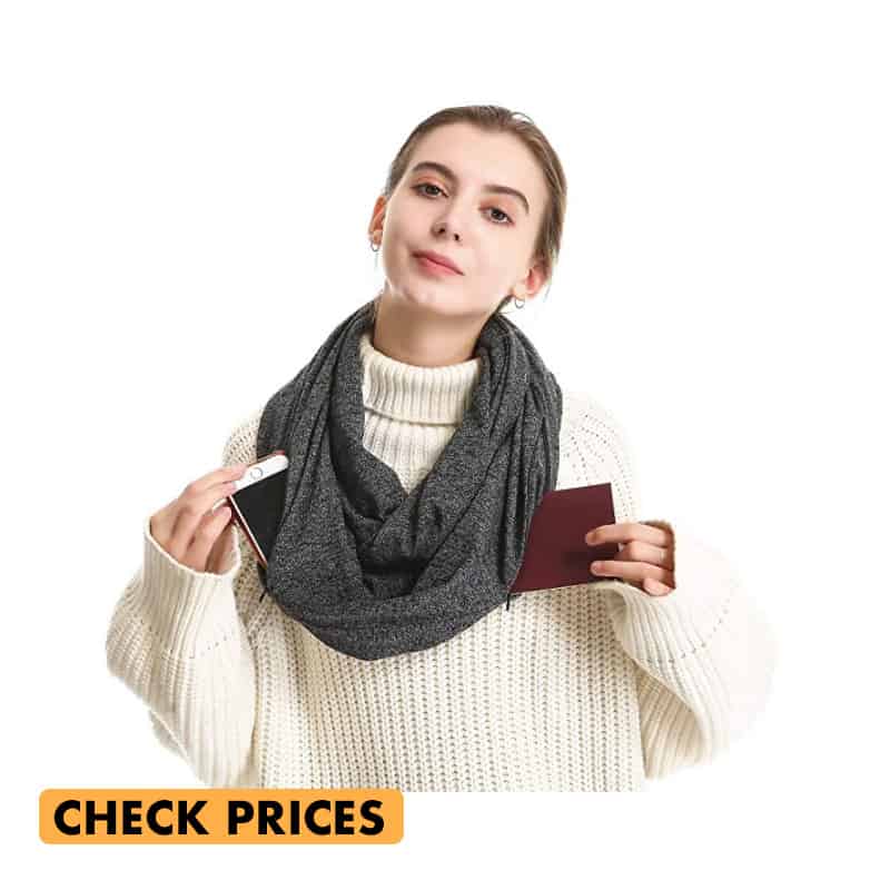 infininty scarf for women with hidden pockets make a great gift for travel lovers
