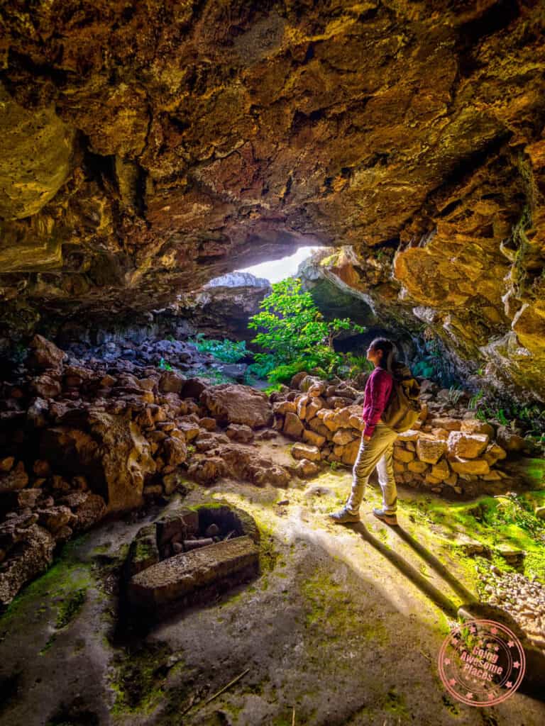 inside ana te pahu cave on easter island
