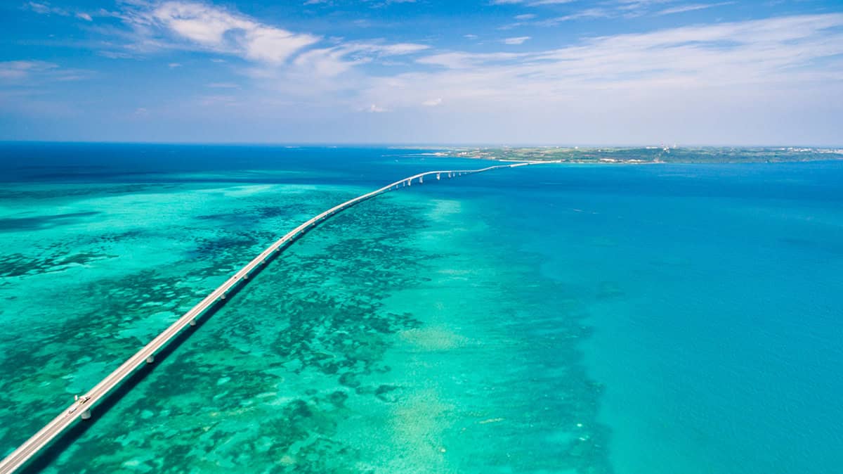irabu bridge from the sky in okinawa