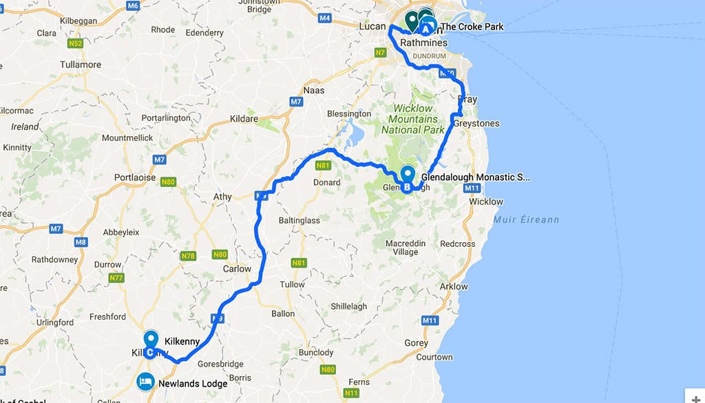 what to see in ireland in 7 days - itinerary road trip map day 1