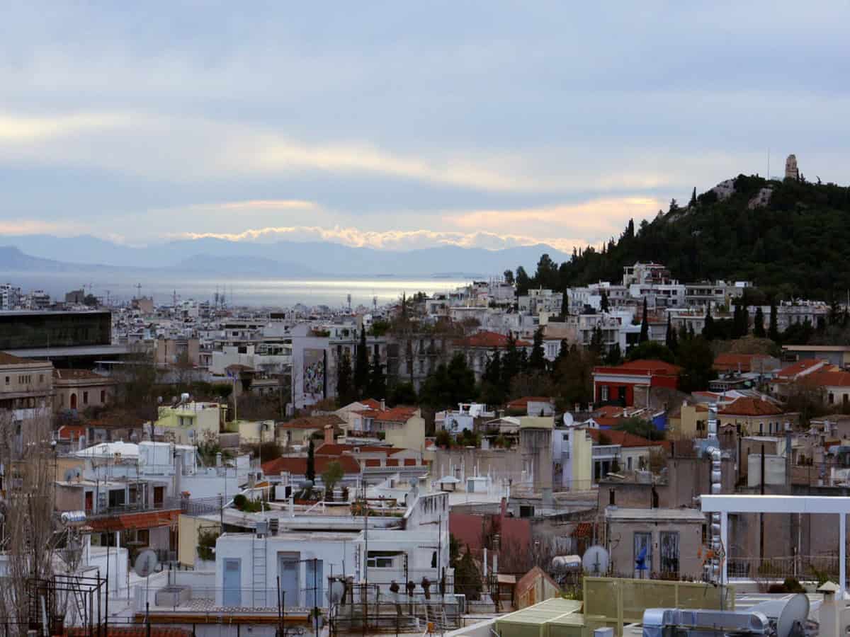 aerial view over koukaki neighborhood