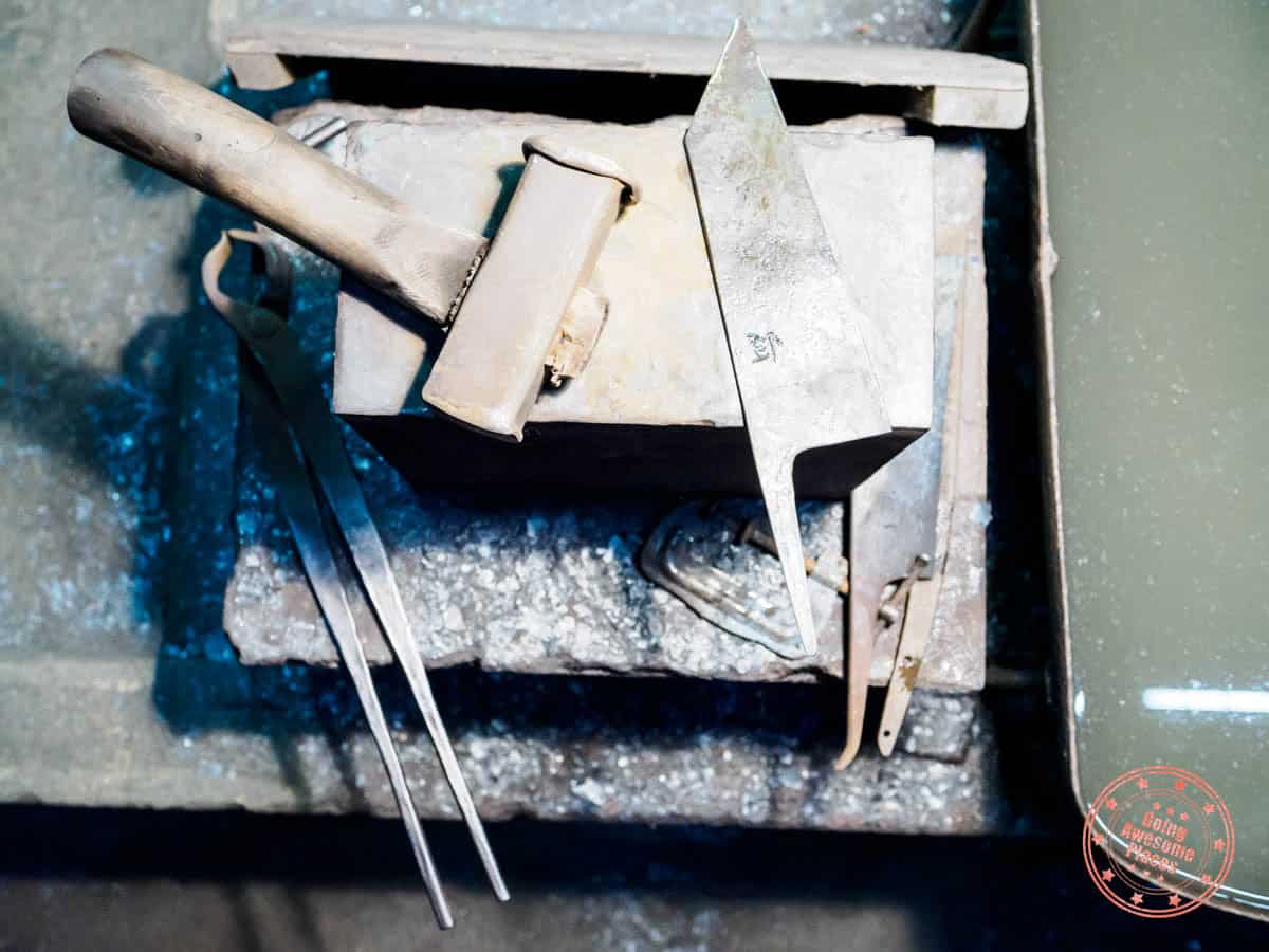 tools and blade from kurogane knife making workshop in shimanto, japan