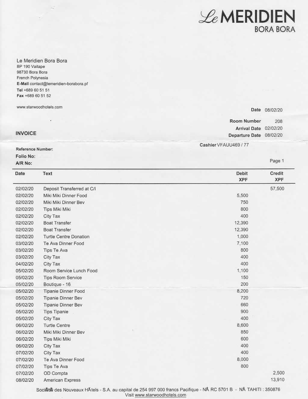 le meridien bora bora final bill