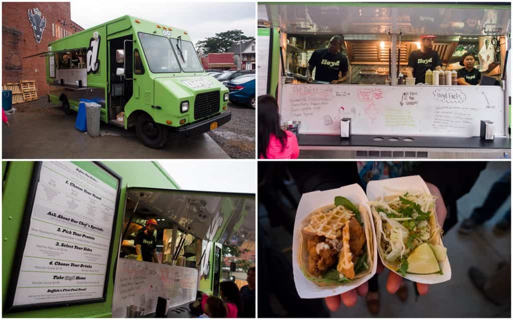 mosaic of photos of lloyd food truck in buffalo new york near resurgence bar