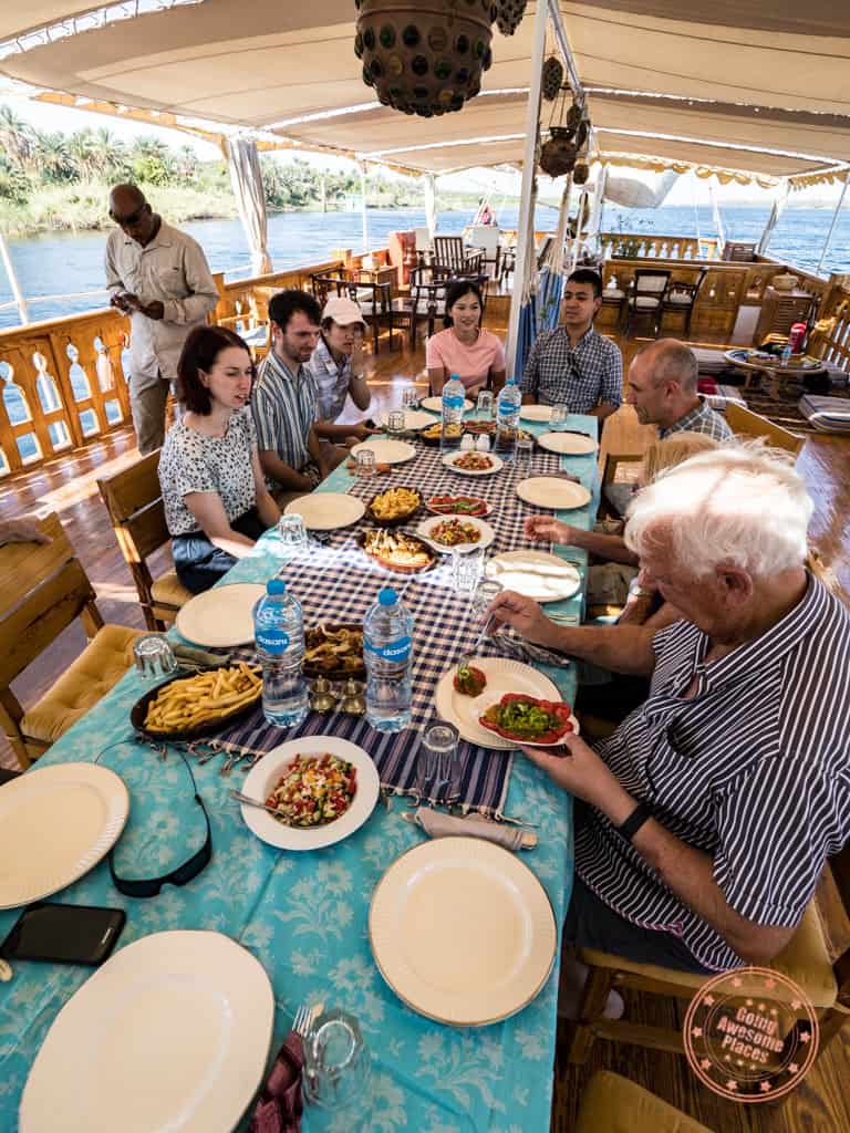 lunch aboard dahabiya nile cruise