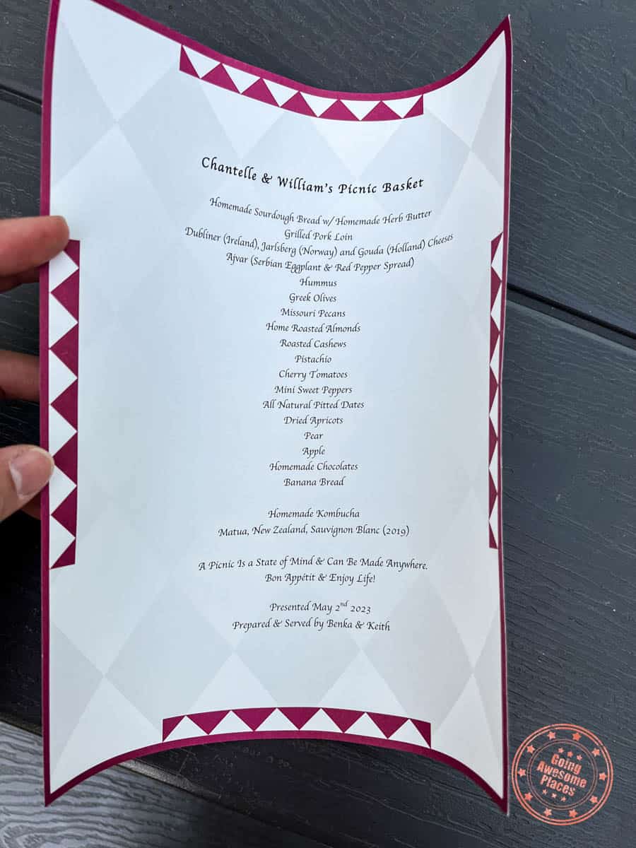 magic tipi retreat dinner picnic menu