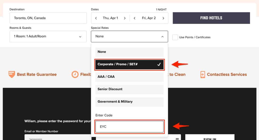 how to enter marriott corporate code step 2