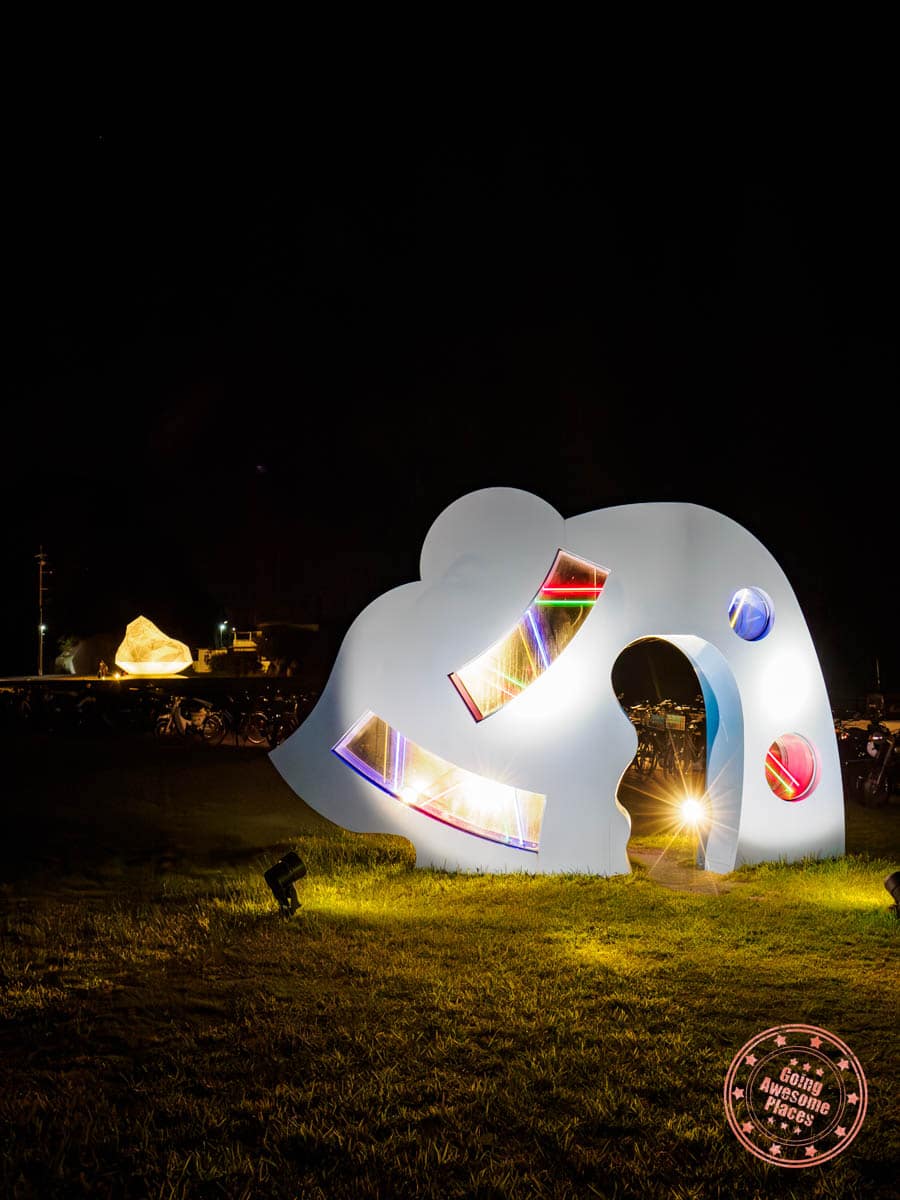 naoshima bunraku art sculpture at night