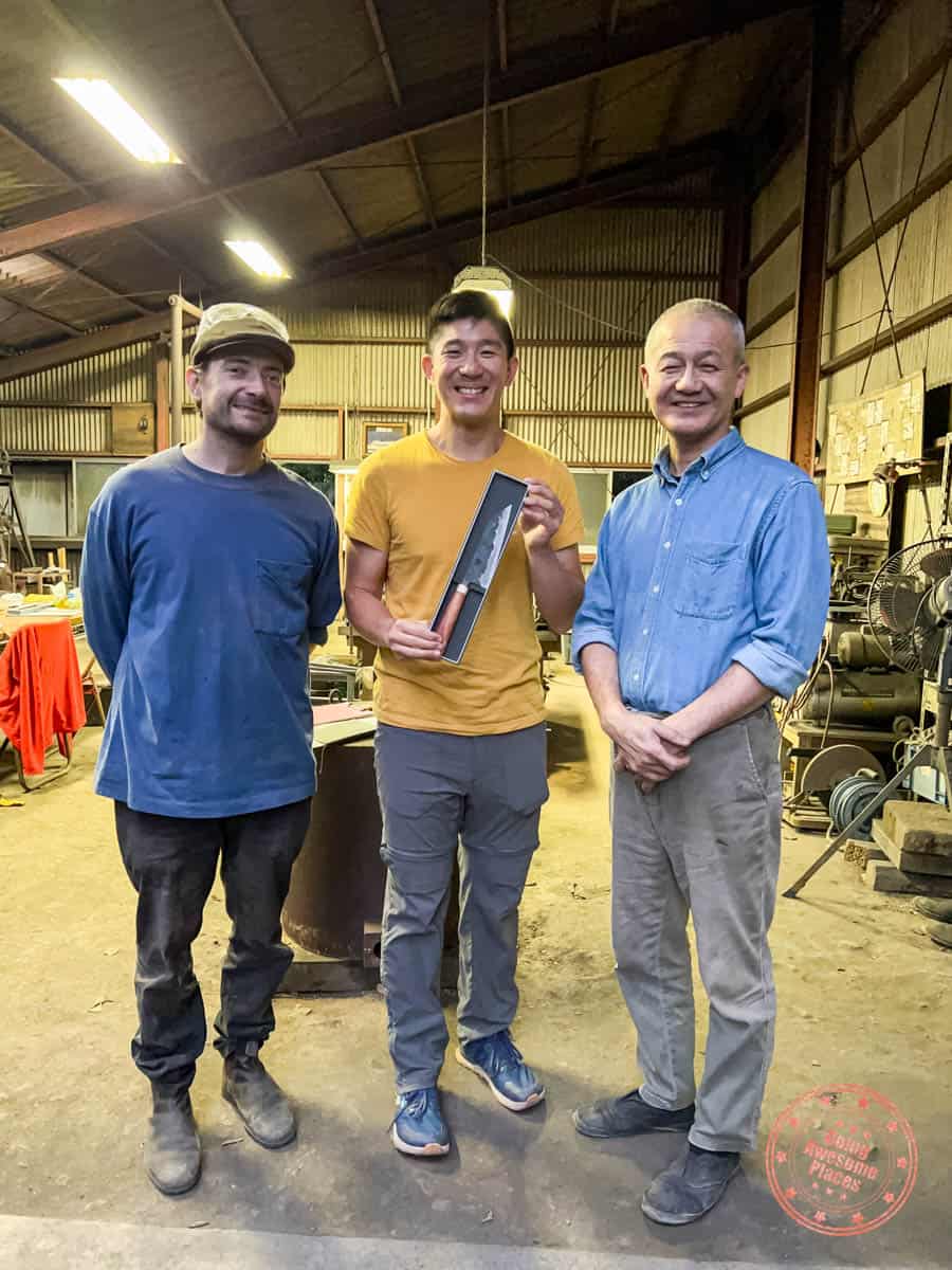 group photo of noboya and jesse from kurogane knife making workshop 