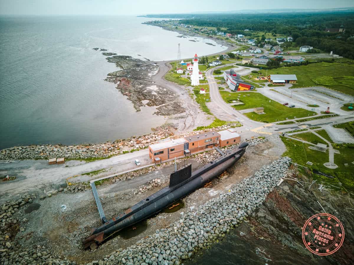 aerial of onondaga submarine at pointe au pere