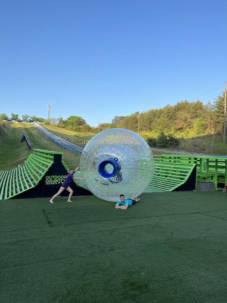 outdoor gravity park zorbing group photo
