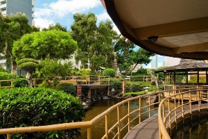walkway over water at pagoda hotel in ala moana