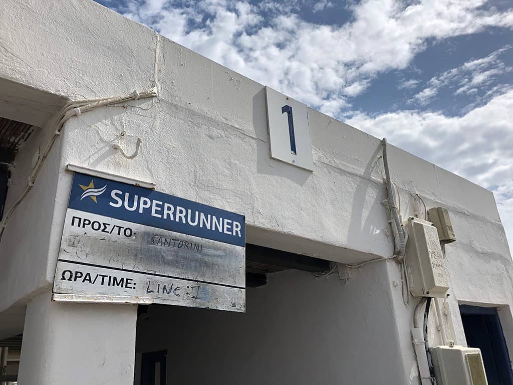 paros ferry waiting area sign