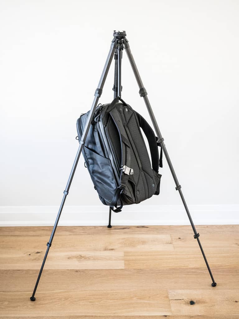 peak design travel backpack as tripod weight