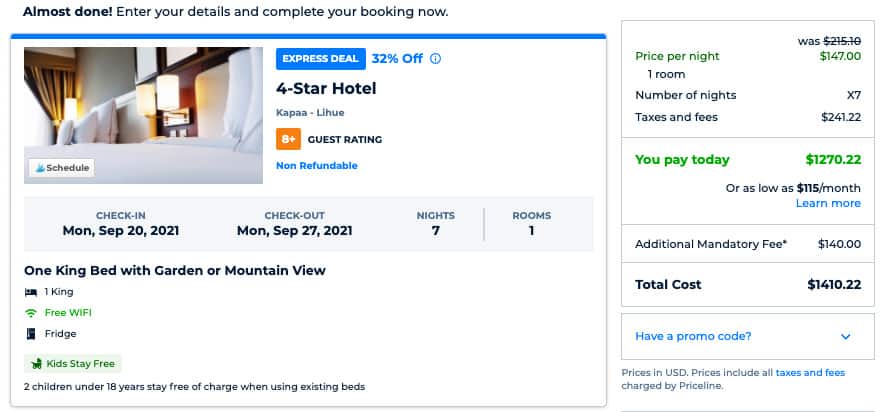 priceline express deal total cost at kauai beach resort