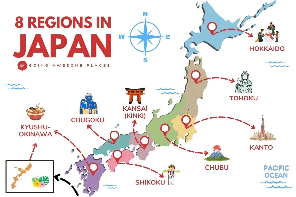 regions of japan map graphic by going awesome places