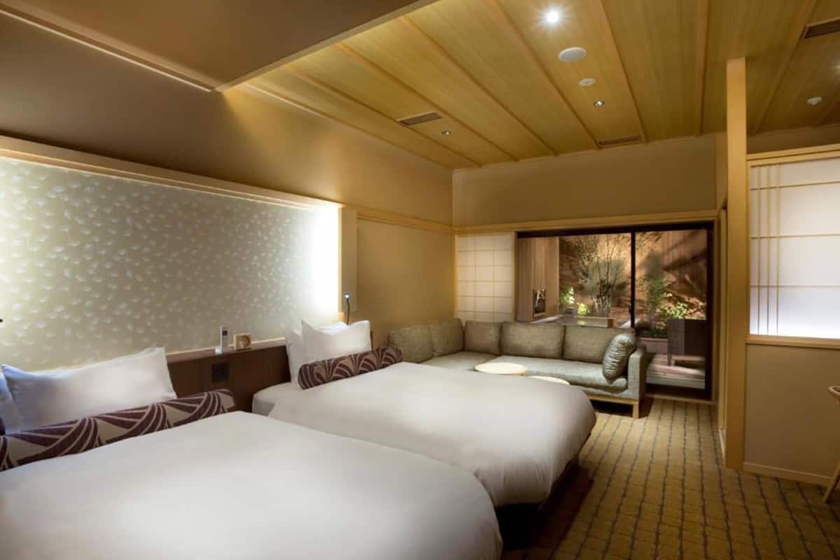 saka hotel kyoto bedroom interior with private open air bath onsen