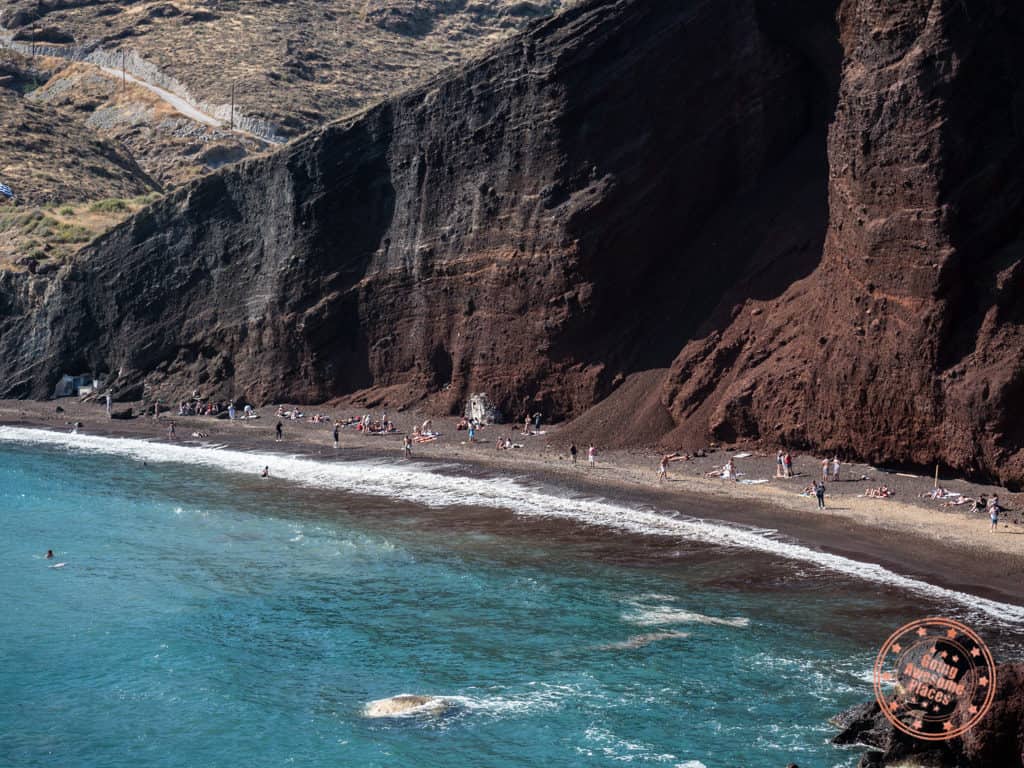 santorini red beach closeup