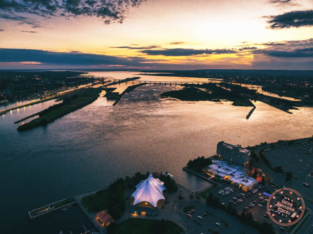 best things to do in sault ste marie ontario includes this sunset aerial in the summer
