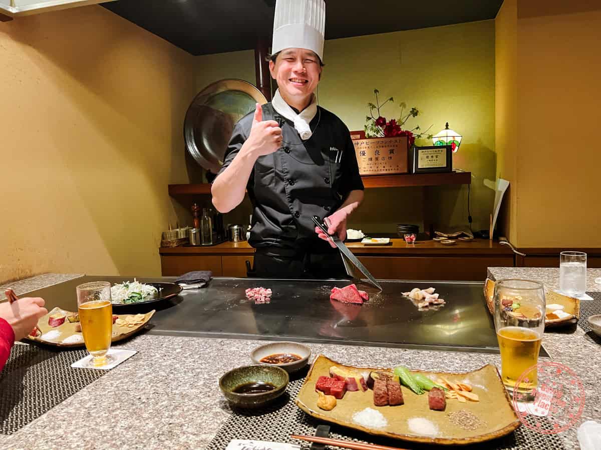 smiling chef at kobe beef steak ishida in osaka